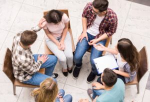 a group therapy session at Transformations Treatment Center where mood disorders treated include depression and bipolar disorder