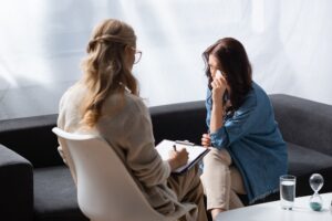 An individual therapy session at Transformations Treatment Center, where a client discusses personal mental health challenges with a professional therapist.
