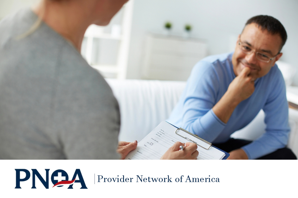 man starting addiction treatment at rehab that accepts provider network of america insurance
